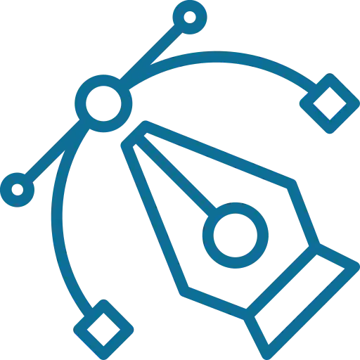 A blue icon featuring a pen and a pencil, symbolizing writing and creativity.