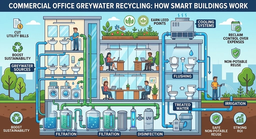 Diagram illustrating how smart buildings manage office recycling processes efficiently.
